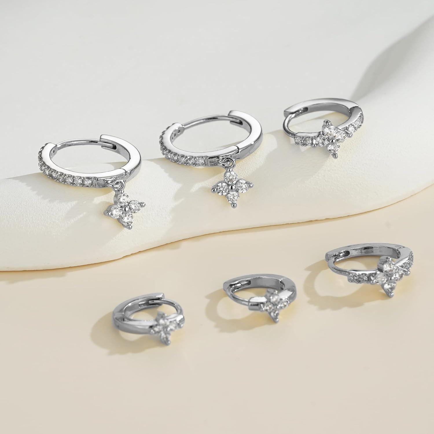 imageTurandoss Hoop Earrings Set for Women14K Gold Plated Hypoallergenic Stud ampamp Hoop Earrings Trendy Earring Stacks for Multiple PiercingSilver4