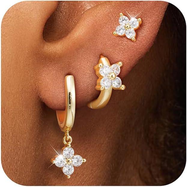 imageTurandoss Hoop Earrings Set for Women14K Gold Plated Hypoallergenic Stud ampamp Hoop Earrings Trendy Earring Stacks for Multiple PiercingGold2