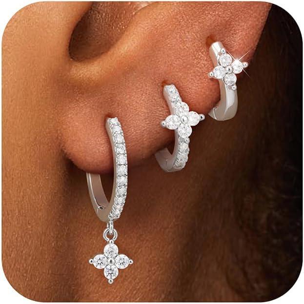 imageTurandoss Hoop Earrings Set for Women14K Gold Plated Hypoallergenic Stud ampamp Hoop Earrings Trendy Earring Stacks for Multiple PiercingSilver4