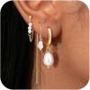 imageTurandoss 14K Gold Plated Pearl Earrings Set for Women Dainty Pearl Hoop Earrings Stacks Hypoallergenic Dangle Earrings Jewelry Gift14K Gold Plated