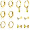 imageTurandoss 6 Pairs Gold Hoop Earrings Set for Women 14K Gold Plated Huggie Earrings Hypoallergenic Sterling Silver Posts Dainty Earring Stack Set for Multiple Piercings14K Gold Plated