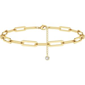 imageGold Paperclip Chain Ankle Bracelets for women 14K Gold Plated Minimalist Oval Link Chain Ankle Bracelet Dainty Paperclip Chain Ankle Bracelets for Women 10