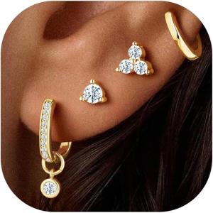 imageTurandoss 4 Pairs Hypoallergenic Earrings for Women Trendy 14K Gold Plated Stud ampamp Hoop Cartilage Earrings Set Small Earring Stacks for Sensitive Ears Hoop Earrings for Womengold