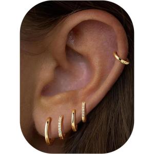 imageTurandoss Gold Hoop Earrings for Women Hypoallergenic 14K Gold Huggie Earrings Cartilage Earrings for Multiple Piercing Hoop Earrings for WomenGold Hoop
