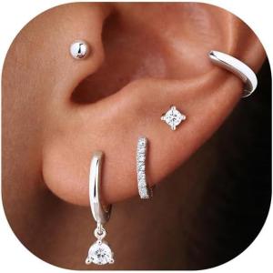 imageTurandoss Gold Hoop Earrings for Women Trendy Hypoallergenic 14K Gold Plated Huggies Earring Set Dainty Cartilage Earring Stacks for Multiple Piercing Jewelry Hoop Earrings for Womensliver