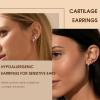 image:imageTurandoss Gold Earrings for Women 14K Gold Plated Hypoallergenic Flat Back Earring Cartilage Stud Hoop Earring Sets for Multiple Piercing Hoop Earrings for WomenSilver Plated