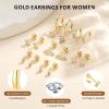 image:imageTurandoss Gold Earrings for Women 14K Gold Plated Hypoallergenic Flat Back Earring Cartilage Stud Hoop Earring Sets for Multiple Piercing Hoop Earrings for Women14K Gold Plated