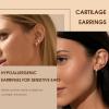 image:imageTurandoss Gold Earrings for Women 14K Gold Plated Hypoallergenic Flat Back Earring Cartilage Stud Hoop Earring Sets for Multiple Piercing Hoop Earrings for Women14K Gold Plated
