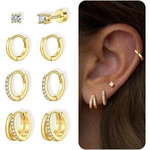 image:imageTurandoss Gold Hoop Earrings for Women 14K Gold Plated Hypoallergenic Small Gold Hoops Dainty Cartilage Huggie Earring Stacks for Multiple Piercings Jewelry Gifts Earring Sets for Women Trendy14K Gold Plated