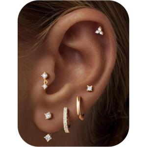 image:imageTurandoss Gold Hoop Earrings for Women Hypoallergenic 14K Gold Plated Cartilage Stud Hoop Earrings for Multiple Piercing 5ACZ Gold Earrings for WomenGold