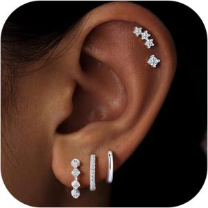 image:imageTurandoss Gold Hoop Earrings for Women Hypoallergenic 14K Gold Plated Hoop Earrings Cartilage Earring Sets for Multiple Piercing Gold Hoop Earrings for WomenSilver Plated