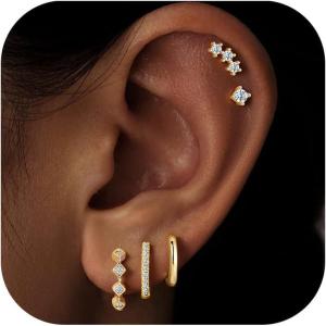 image:imageTurandoss Gold Hoop Earrings for Women Hypoallergenic 14K Gold Plated Hoop Earrings Cartilage Earring Sets for Multiple Piercing Gold Hoop Earrings for Women14K Gold Plated