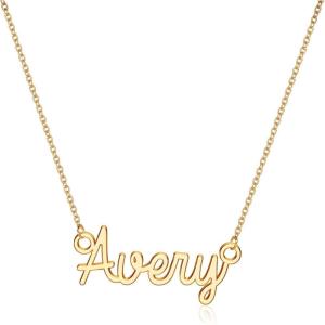 image:imageTurandoss Custom Name Necklace Personalized 14K Gold Plated Name Pendant Necklace Dainty Name Necklace Personalized Jewelry Gifts for WomenAvery