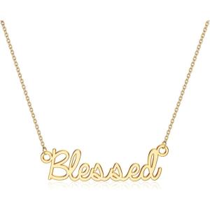 image:imageTurandoss Custom Name Necklace Personalized 14K Gold Plated Name Pendant Necklace Dainty Name Necklace Personalized Jewelry Gifts for WomenBlessed