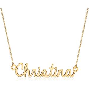 image:imageTurandoss Custom Name Necklace Personalized 14K Gold Plated Name Pendant Necklace Dainty Name Necklace Personalized Jewelry Gifts for WomenChristina