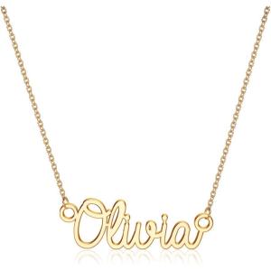 image:imageTurandoss Custom Name Necklace Personalized 14K Gold Plated Name Pendant Necklace Dainty Name Necklace Personalized Jewelry Gifts for WomenOlivia