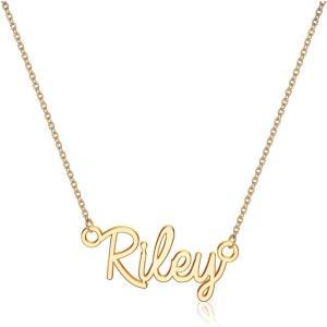image:imageTurandoss Custom Name Necklace Personalized 14K Gold Plated Name Pendant Necklace Dainty Name Necklace Personalized Jewelry Gifts for WomenRiley