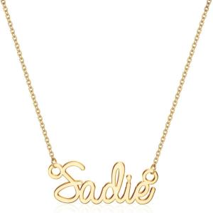 image:imageTurandoss Custom Name Necklace Personalized 14K Gold Plated Name Pendant Necklace Dainty Name Necklace Personalized Jewelry Gifts for WomenSadie