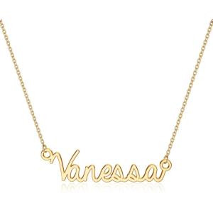 image:imageTurandoss Custom Name Necklace Personalized 14K Gold Plated Name Pendant Necklace Dainty Name Necklace Personalized Jewelry Gifts for WomenVanessa