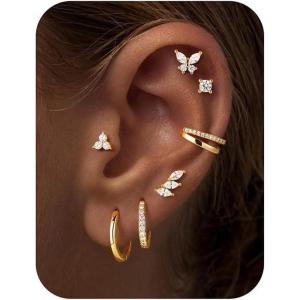 image:imageTurandoss Gold Hoop Earrings for Women 14K Gold Plated Hypoallergenic CZ Earrings Hoop amp Stud Earrings for Women Cartilage Earring Stacks for Multiple PiercingsGold Hoop  Cuff Earring
