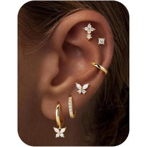 image:imageTurandoss Gold Hoop Earrings for Women 14K Gold Plated Hypoallergenic CZ Earrings Hoop amp Stud Earrings for Women Cartilage Earring Stacks for Multiple PiercingsGold Butterfly Hoop Earring