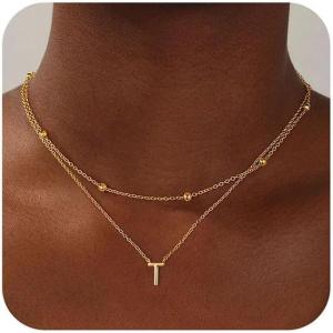 image:imageTurandoss Layered Gold Initial Necklaces for Women 18K Gold Plated Letter AZ Initial Pendant Necklaces Personalized 26 Alphabet Monogram Gold Initial Necklaces for Women Jewelry Gifts
