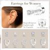 image:imageTurandoss Gold Hoop Earrings for Women Hypoallergenic 14K Gold Plated Stud Hoop Earrings Flat Back Cartilage Cubic Zirconia Earring Stacks for Multiple Piercing Earrings for WomenSilver Plated