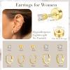 image:imageTurandoss Gold Hoop Earrings for Women Hypoallergenic 14K Gold Plated Stud Hoop Earrings Flat Back Cartilage Cubic Zirconia Earring Stacks for Multiple Piercing Earrings for Women14K Gold Plated