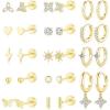 image:imageTurandoss 14 Pairs Hypoallergenic Flat Back Earrings for Women 14K Gold Plated Stud amp Hoop Earrings Dainty Cartilage Earring Stack Set for Multiple Piercing Jewelry14K Gold Plated