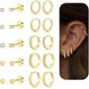 image:imageTurandoss Gold Hoop Earrings for Women Hypoallergenic 14K Gold Plated Stud Hoop Earrings Flat Back Cartilage Cubic Zirconia Earring Stacks for Multiple Piercing Earrings for Women14K Gold Plated