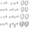 image:imageTurandoss Huggie Hoop Earrings Sets for Women 14K Gold Plated Small Stud Earring Hypoallergenic Cartilage Huggie Hoop Stud Flat Back Gold Earrings Stacks for Multiple Piercings Jewelry GiftsSilver Plated