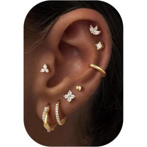 image:imageTurandoss Gold Hoop Earrings for Women Trendy  Dainty 14K Gold Plated Hypoallergenic Huggie Hoop Stud Flat Back Earrings Set for Multiple Piercing Earrings for Women14K Gold Plated