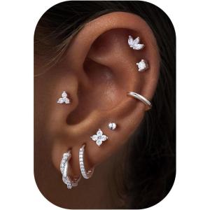 image:imageTurandoss Gold Hoop Earrings for Women Trendy  Dainty 14K Gold Plated Hypoallergenic Huggie Hoop Stud Flat Back Earrings Set for Multiple Piercing Earrings for WomenSilver Plated