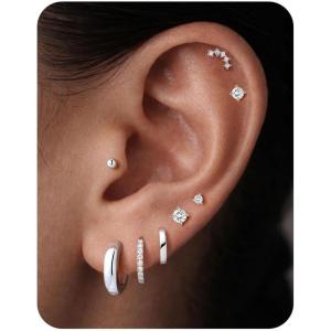 image:imageTurandoss Gold Stud Hoop Earrings for Women Hypoallergenic 14K Gold Plated Small Huggie Hoop Earrings Flat Back Cartilage Earring Stacks Set for Multiple Piercing Gold Earrings for WomenSilver Plated