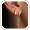 image:imageTurandoss Gold Hoop Earrings for Women Small Hoop Chain Dangle CZ Stud Earrings Minimalist Gold Earrings for Multiple Piercings Lightweight Everyday Jewelry for Women14K Gold Plated