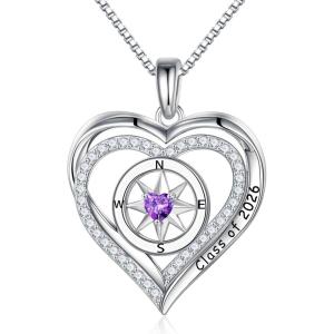 image:imageTurandoss Compass Graduation Gifts for Women Her 2026 S925 Sterling Silver Birthstone Necklace Engraved Class of 2026 Inspirational Graduation Necklaces High School College Gifts for Women Her02FebAmethyst