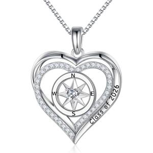 image:imageTurandoss Compass Graduation Gifts for Women Her 2026 S925 Sterling Silver Birthstone Necklace Engraved Class of 2026 Inspirational Graduation Necklaces High School College Gifts for Women Her04AprWhite Topaz