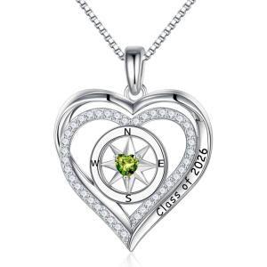 image:imageTurandoss Compass Graduation Gifts for Women Her 2026 S925 Sterling Silver Birthstone Necklace Engraved Class of 2026 Inspirational Graduation Necklaces High School College Gifts for Women Her08Aug Peridot
