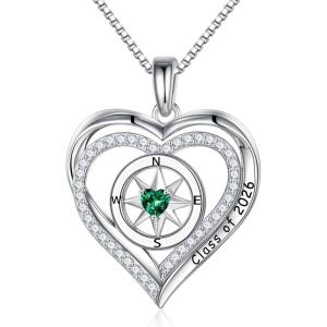 image:imageTurandoss Compass Graduation Gifts for Women Her 2026 S925 Sterling Silver Birthstone Necklace Engraved Class of 2026 Inspirational Graduation Necklaces High School College Gifts for Women Her05May Emerald