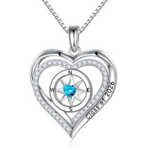 image:imageTurandoss Compass Graduation Gifts for Women Her 2026 S925 Sterling Silver Birthstone Necklace Engraved Class of 2026 Inspirational Graduation Necklaces High School College Gifts for Women Her11NovBlue Topaz