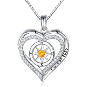 image:imageTurandoss Compass Graduation Gifts for Women Her 2026 S925 Sterling Silver Birthstone Necklace Engraved Class of 2026 Inspirational Graduation Necklaces High School College Gifts for Women Her11NovCitrine