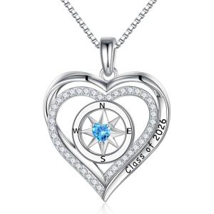 image:imageTurandoss Compass Graduation Gifts for Women Her 2026 S925 Sterling Silver Birthstone Necklace Engraved Class of 2026 Inspirational Graduation Necklaces High School College Gifts for Women Her03MarAquamarine