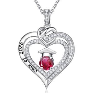 image:imageTurandoss Graduation Gifts for Her 2026 S925 Sterling Silver Birthstone Necklace Engraved Class of 2026 Inspirational Necklaces High School College Graduation Gifts for Women07Jul Ruby