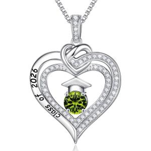image:imageTurandoss Graduation Gifts for Her 2026 S925 Sterling Silver Birthstone Necklace Engraved Class of 2026 Inspirational Necklaces High School College Graduation Gifts for Women08Aug Peridot