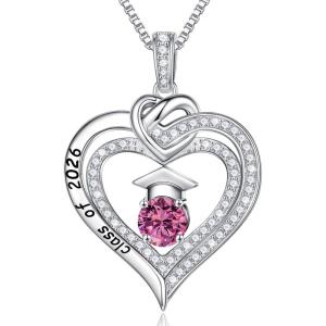 image:imageTurandoss Graduation Gifts for Her 2026 S925 Sterling Silver Birthstone Necklace Engraved Class of 2026 Inspirational Necklaces High School College Graduation Gifts for Women10OctPink Sapphire