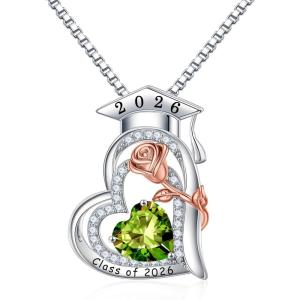 image:imageTurandoss Graduation Gifts for Her 2026 S925 Sterling Silver Heart Birthstone Graduation Cap Necklaces Class of 2026 High School College Graduation Gifts for Her08Aug Peridot
