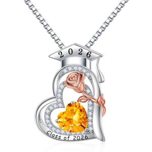 image:imageTurandoss Graduation Gifts for Her 2026 S925 Sterling Silver Heart Birthstone Graduation Cap Necklaces Class of 2026 High School College Graduation Gifts for Her11NovCitrine
