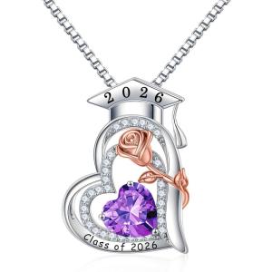 image:imageTurandoss Graduation Gifts for Her 2026 S925 Sterling Silver Heart Birthstone Graduation Cap Necklaces Class of 2026 High School College Graduation Gifts for Her02FebAmethyst