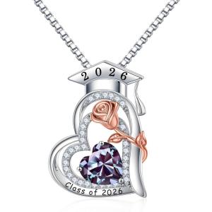 image:imageTurandoss Graduation Gifts for Her 2026 S925 Sterling Silver Heart Birthstone Graduation Cap Necklaces Class of 2026 High School College Graduation Gifts for Her06Jun Alexandrite