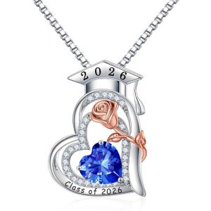 image:imageTurandoss Graduation Gifts for Her 2026 S925 Sterling Silver Heart Birthstone Graduation Cap Necklaces Class of 2026 High School College Graduation Gifts for Her09SepSapphire